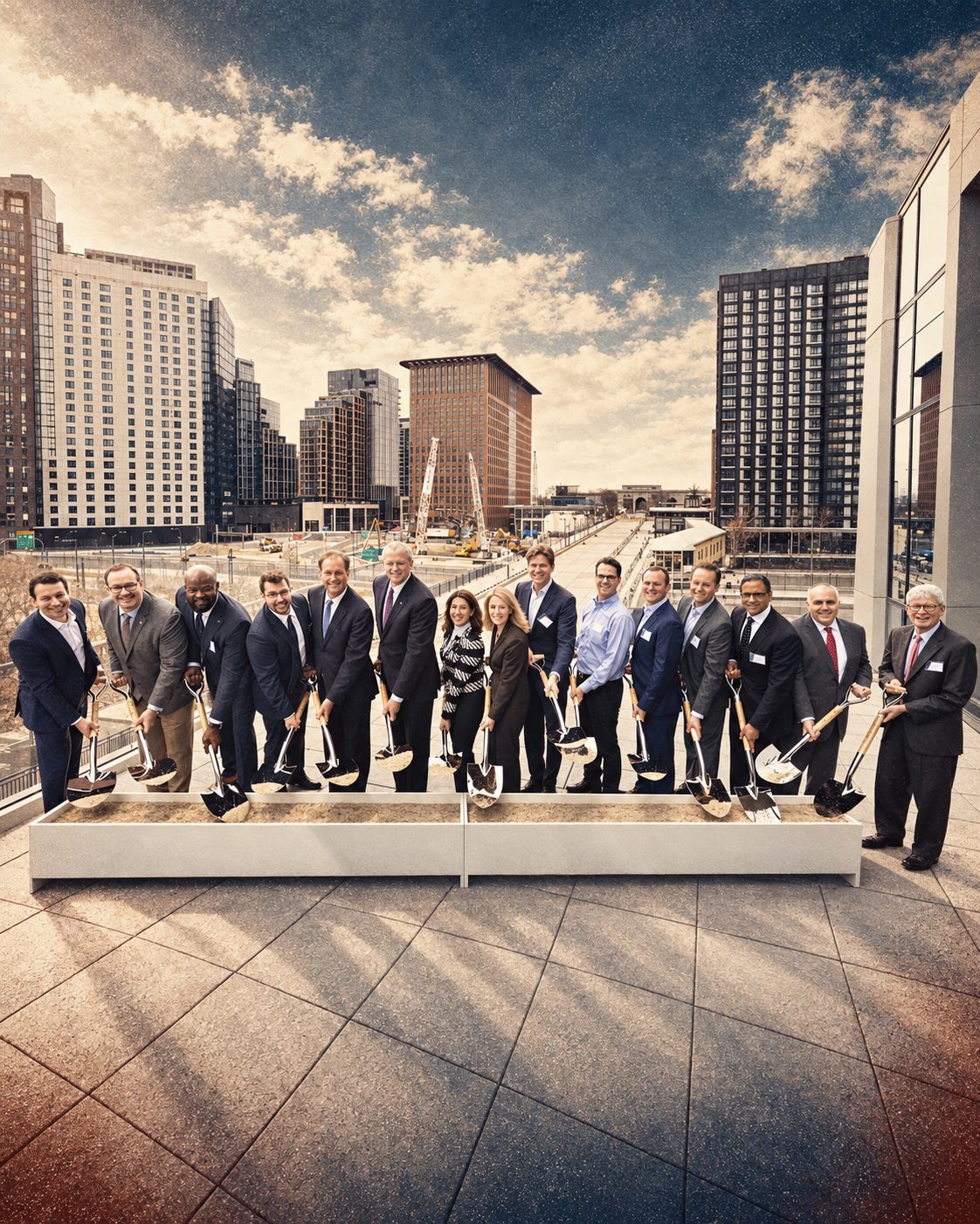 Gosder Cherilus with the development team at the 10 World Trade groundbreaking in the Seaport